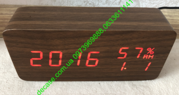 Часы куб Влажность Vst862s Коричневые с красной подсветкой Brown Red