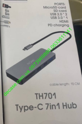 Мультипортовий адаптер Nomi TH701 Type-C Хаб 7в1 15 см 1 x HDMI 2 х кардридер (Micro SD, SD)