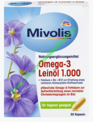 Льняное масло Omega 3 Leinol c масла льна 1000 Kapseln 30шт Фолиевая кислота B6 B12