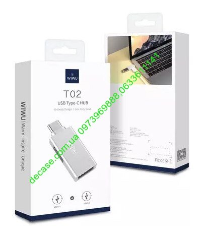 OTG перехідник WIWU T02 2xUSB to Type-C HUB переходник 2 порта USB-A 3.0 и 2.0