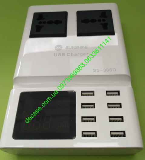 USB Adapter Sunshine SS-306D 8USB + LCD + 2 розетки