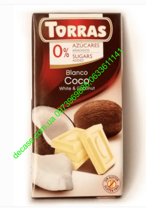 С кокосом Шоколад белый 75g без глютена и сахара Torras 