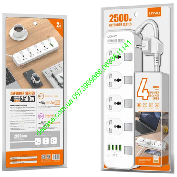 4USB/4 LDNIO SC4408 Сетевой фильтр LDNIO SC4408 (220V/3,4А/2m)