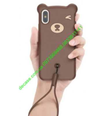 Чехол Мишка с ушками + ремешок на руку для iPhone XS Х 8 плюс 7+ 7G 8G Bear Silicone 