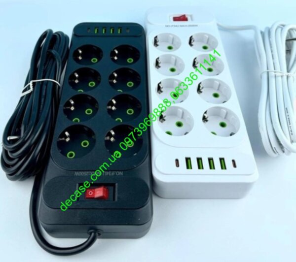 Сетевой удленитель 2Type-C 4м F34U 8 розеток 4USB 2500W 488 г