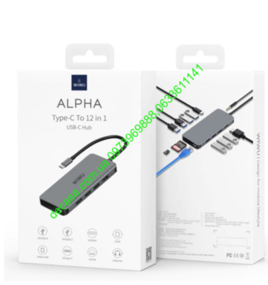 12 in 1 Адаптер WIWU Alpha  (USB-C to HDMI+3xUSB3.0+USB2.0x3+USB-C+RJ45+SD+microSD+3.5mm Headphone) 