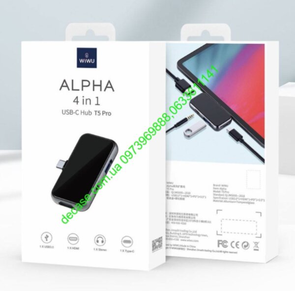 4in1 T5 Переходник Wiwu adapter Hub Type-C 4 in 1 T5 pro Переходник для Macbook USB-C хаб WIWU T5 Pro 4 in 1 