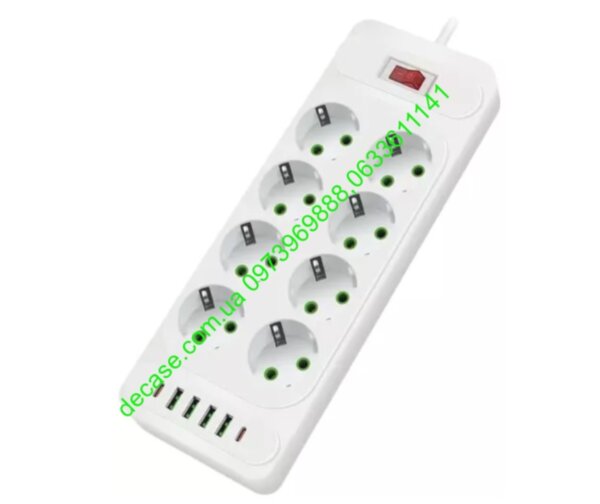 Сетевой фильтр-удлинитель сетевая переноска 2Type-C 6м F34U 8 розеток 4USB 2500W